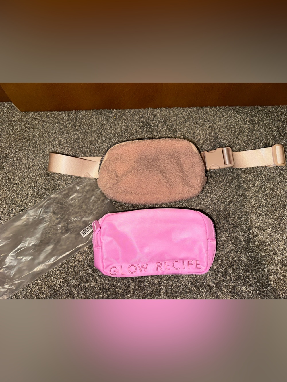 Glow Recipe and fuzzy pink belt bag set of two